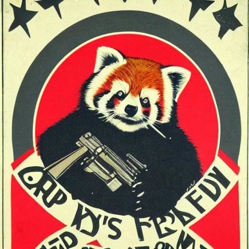 Image similar to red panda holding a rifle on a propaganda poster, hypnotic, historical pister, germany, world war, circa 1 9 3 9, stencil