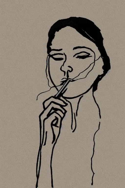 Image similar to single line art of a woman smoking a cigarette