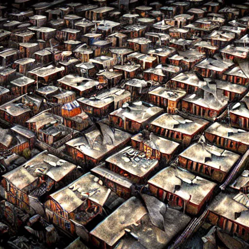 Image similar to extreme uhdr photorealistic photograp of your slum houses, fine details, highly detailed