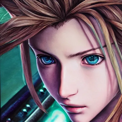 Prompt: portrait of aerith!!!!!!!!! from final fantasy vii, green eyes, water - color painting by amano yoshitaka, ultra realistic, highly detailed, sharp focus, cinematic lighting, mood lighting, realistic, vivid colors, painting, photorealistic, digital art, non blurry, sharp, smooth, illustration