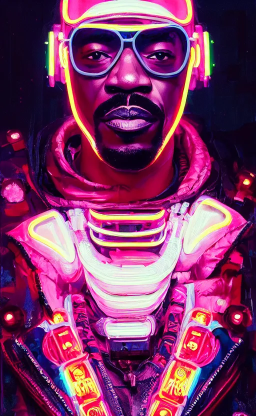 Image similar to detailed portrait Eddie Murphy Neon Operator, cyberpunk futuristic neon, reflective puffy coat, decorated with traditional Japanese ornaments by Ismail inceoglu dragan bibin hans thoma greg rutkowski Alexandros Pyromallis Nekro Rene Maritte Illustrated, Perfect face, fine details, realistic shaded, fine-face, pretty face