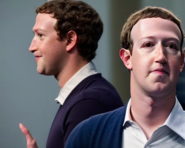 Image similar to mark zuckerberg plays termiantor, scene where his endoskelet gets exposet,