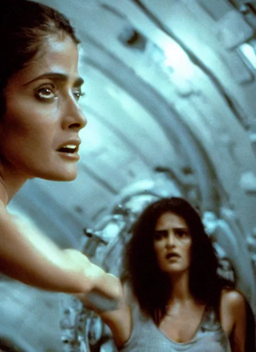 Prompt: film still of salma hayek in the movie Alien, captured in a creamy alien substance, scary, cinematic shot, 4k.