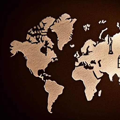 Prompt: Photo of the world map drawn in a cup of coffee, coffe shop background, award-winning, artstation, digital art, epic lighting