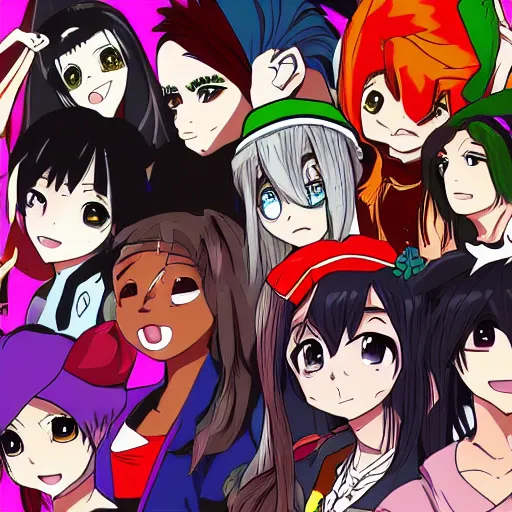 Prompt: adding diversity to anime, digital art, 4k