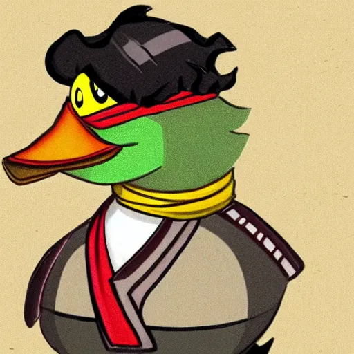 Image similar to a sad little samurai duck