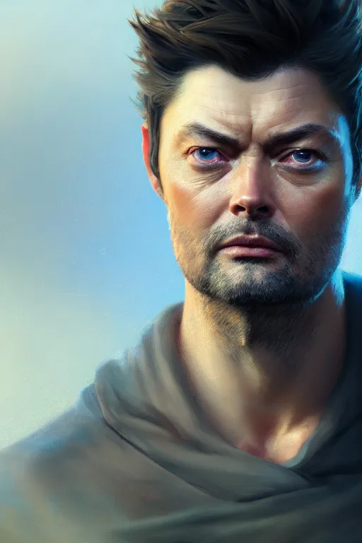 Prompt: ultra detailed close up facial portrait of karl urban, extremely detailed digital painting, in the style of fenghua zhong and ruan jia and jeremy lipking and peter mohrbacher, mystical colors, rim light, beautiful lighting, 8 k, stunning scene, raytracing, octane, trending on artstation