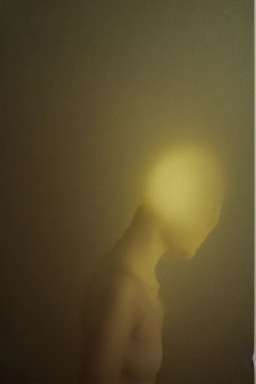 Prompt: human silhouette, large diffused glowing aura, film grain, art by janice sung