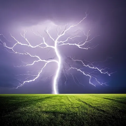 Prompt: a tree getting hit by lightning, surreal style