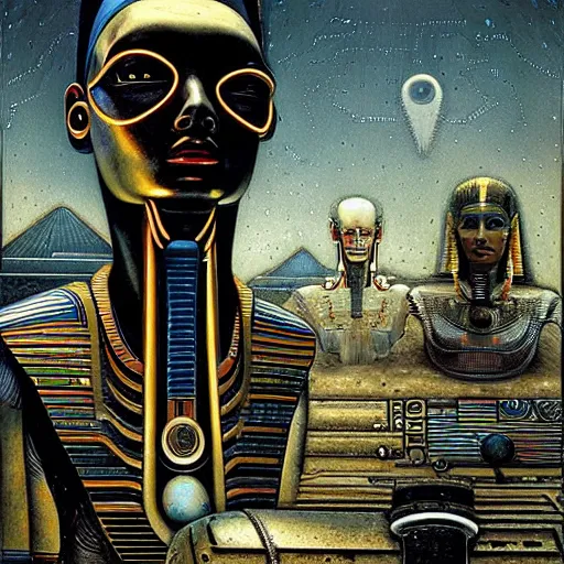 Prompt: a futurist cybernetic pharaoh, future perfect, award winning digital art by santiago caruso and alan bean