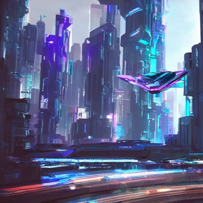 Image similar to a futuristic hovering, cyberpunk modular vehicle in cyberpunk city, cyberpunk futuristic digital art concept