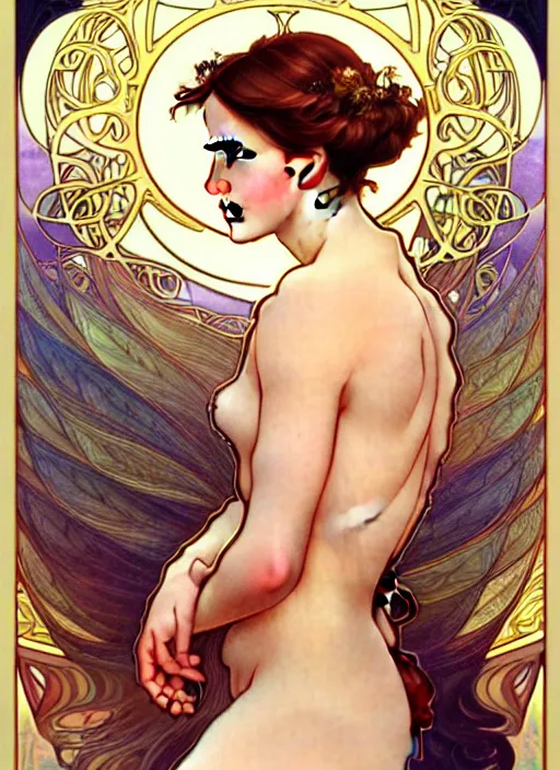 Image similar to Emma Watson as God of Beautifully, full body shot, cute, fantasy, intricate, elegant, highly detailed, digital painting, 4k, HDR, concept art, smooth, sharp focus, illustration, art by alphonse mucha,artgerm, H R Giger