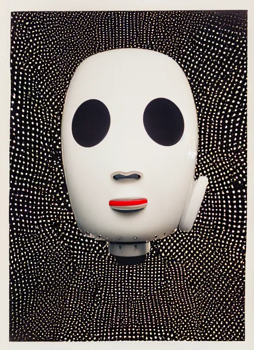 Image similar to a portrait photograph of a robot head designed by yayoi kusama, 3 5 mm, color film camera, dezeen, architecture