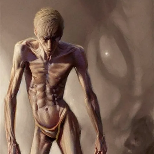 Image similar to extremely skinny and starved man. fantasy art