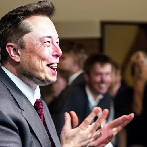 Prompt: elon musk laughing at money