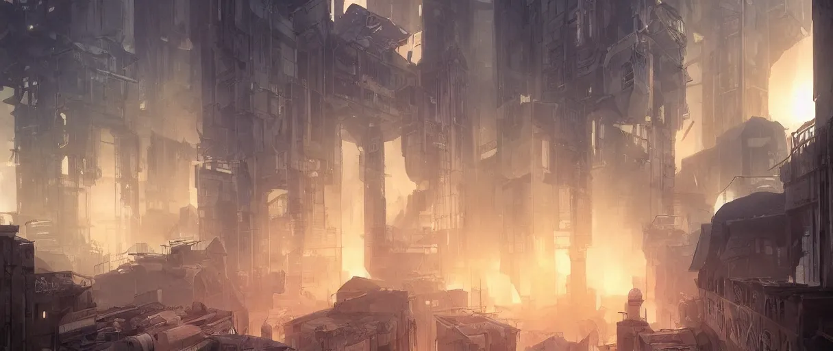 Image similar to dystopian Germany city, concept art, digital painting, style of jordan grimmer, futuristic, volumetric lighting