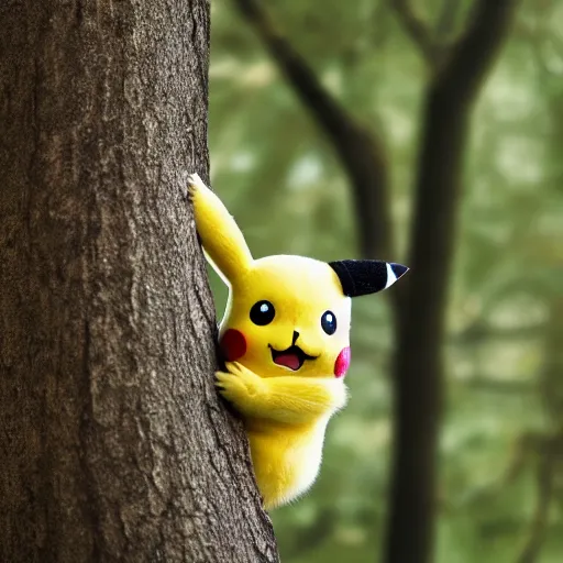 Prompt: photo of pikachu in a tree, fur, realistic, national geographic