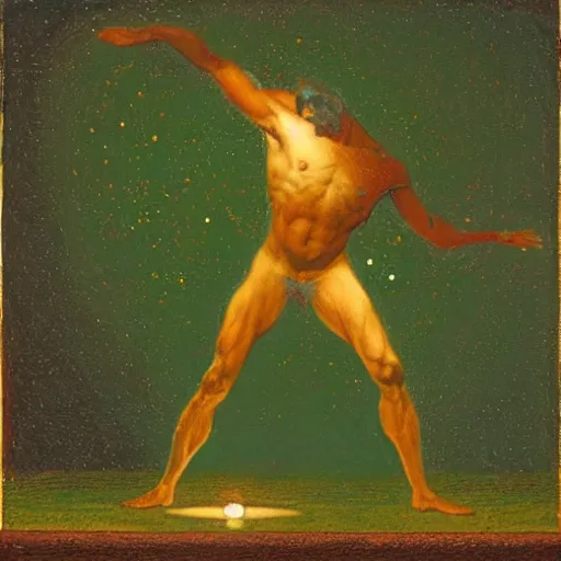 Image similar to spontaneous copper, verdigris, deep green by daniel garber, by george cruikshank. a beautiful body art. the abyss above him shone with unflickering stars. one of the dots of light was earth. he didn't know which one.