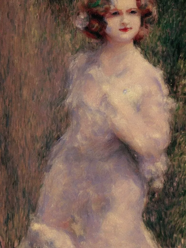 Image similar to portrait of < zelda fitzgerald > as a beautiful young lady wearing 1 9 2 0 s fashion, blurry face, fair, slim, fair, severe out of focus, depth of field, pleinairism, in the sun, backlit, closeup, oil on canvas, atr by monet, in the style of le promenade, smooth, impressionnisme, 8 k