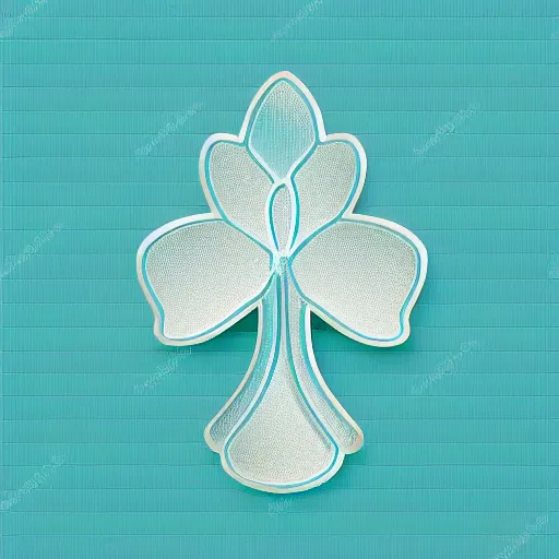 Image similar to isometric perspective icon of a cattleya orchid in monochromatic light blue reflective metallic iridescent material, 3 d render on dark background