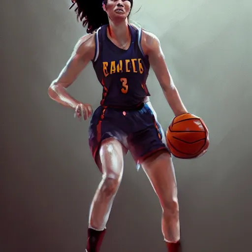 Image similar to painting of an woman basketball player, greg rutkowski, cg worker artstation