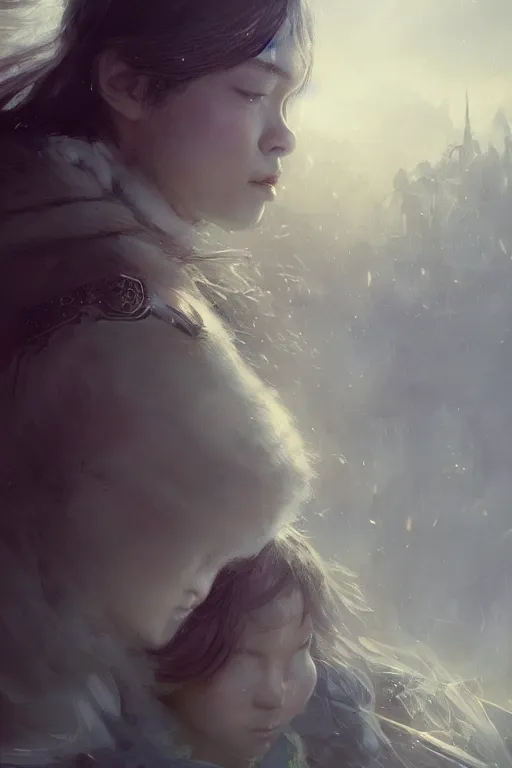 Prompt: a beautiful portrait of a childlike princes by Greg Rutkowski, Sung Choi, Mitchell Mohrhauser, Maciej Kuciara, Johnson Ting, Maxim Verehin, Peter Konig, final fantasy , mythical, 8k photorealistic, cinematic lighting, HD, high details, atmospheric,