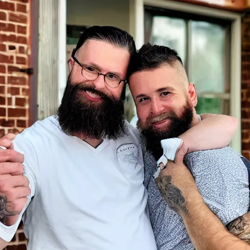 Image similar to a photo of a white man with a mid fade haircut and level 1 clipper beard that is happy with his 3 month year old baby boy and his wife who has dark hair.