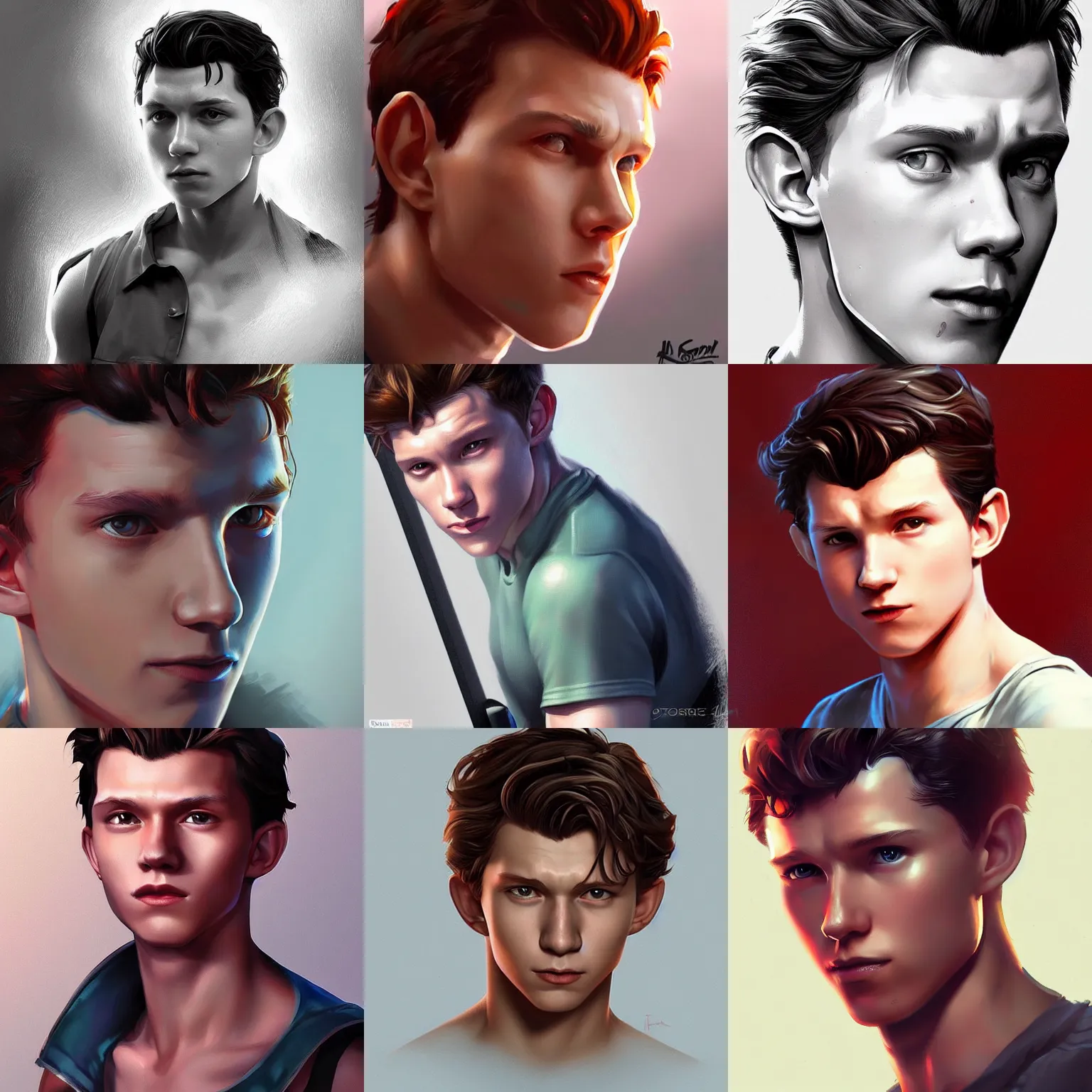 Prompt: Tom Holland highly detailed digital painting artstation concept art smooth sharp focus illustration ArtStation art by artgerm and gre