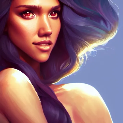 Prompt: a portrait of a beautiful jessica alba, art by lois van baarle and loish and ross tran and rossdraws and sam yang and samdoesarts and artgerm and saruei, digital art, highly detailed, intricate, sharp focus, Trending on Artstation HQ, deviantart, unreal engine 5, 4K UHD image