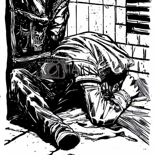 Image similar to sad anti-hero homeless person by Todd McFarlane