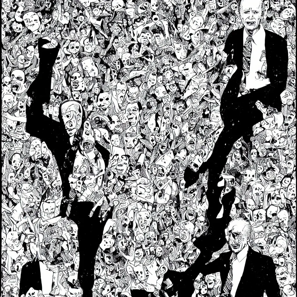 Image similar to Joe Biden full body portrait, body horror, black and white Illustration by Junji Ito