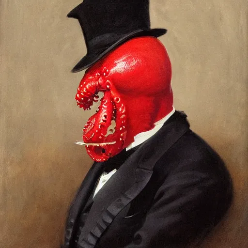 Prompt: realistic painting of zoidberg, formal portrait, bust portrait, red skin, lobster, victorian, zoidberg, futurama, sir george hayter, john singer sargent, franz xaver winterhalter, jerry barrett, thomas jones, barker, james jacques tissot, squid