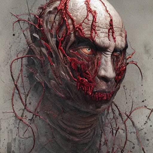 Image similar to rotten worm with face of vladimir putin face made of worms demonic horror, dark fantasy, intricate, highly detailed, smooth, artstation, painted by wayne barlowe, greg rutkowski, zdislav beksinski, francis bacon