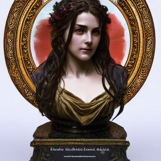 Image similar to amazing lifelike award winning marble bust of 18 year old Elizabeth Hurley trending on art station artgerm Greg rutkowski alphonse mucha cinematic