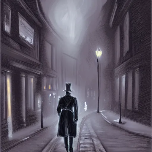 Prompt: Jack the Ripper in London at night, concept art, digital painting