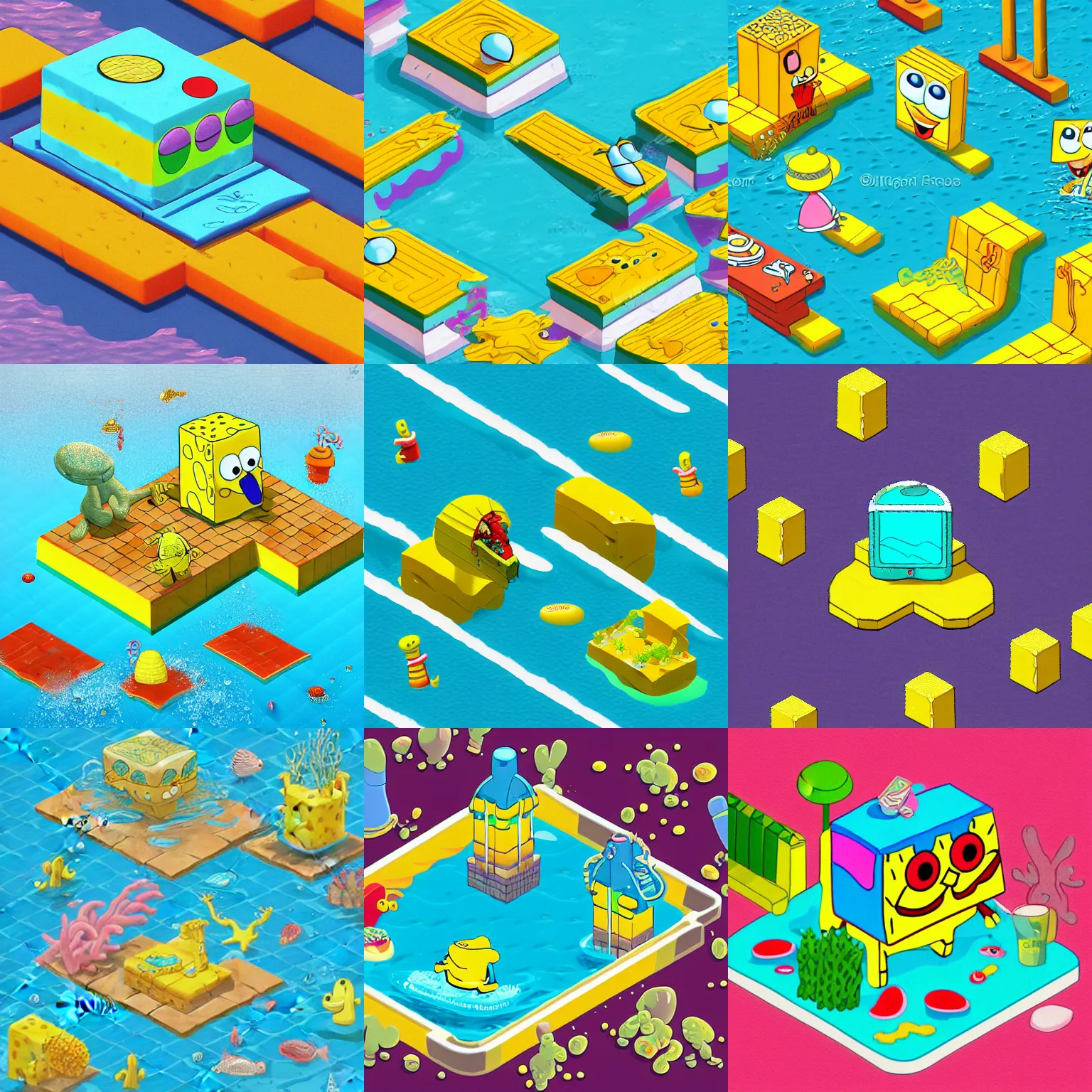 Prompt: underwater isometric spongebob squarepants