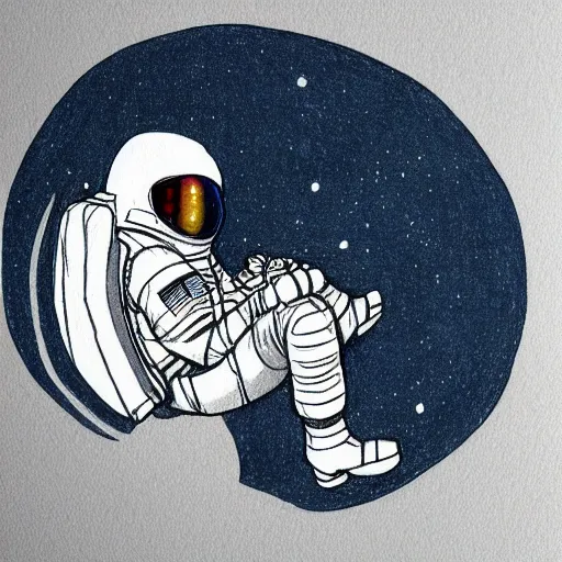 Image similar to Medium shot of an astronaut relaxing in space, minimalistic, pencil sketch, line art, coloured pencil sketch,