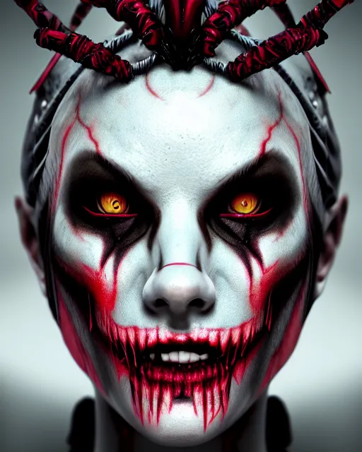 Image similar to beautiful headshot of the psychotic aztec nightmare queen, realistic render, unreal engine, cgsociety, trending on deviantart, cinematic lighting, highly detailed