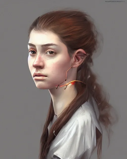 Image similar to potrait bust of young woman archery gitl, artstation trending, concept art, digital painting