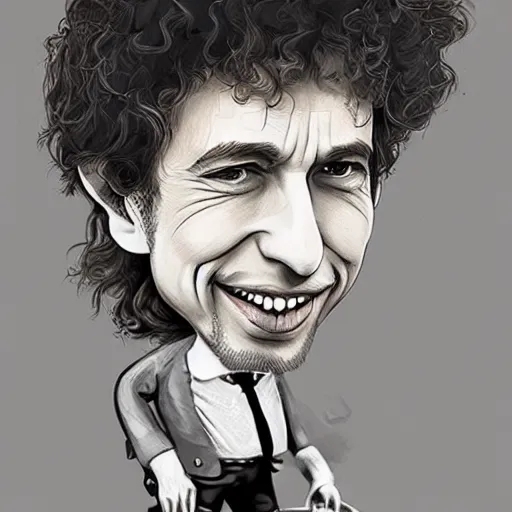 Prompt: a finely detailed funny caricature illustration of bob dylan, artstation, 4k