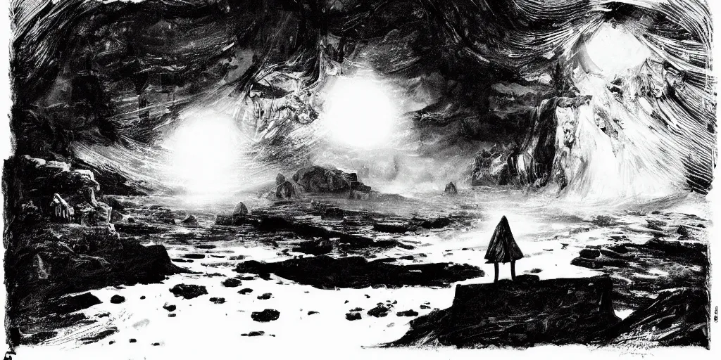 Image similar to the corpse of a norwegian bride. radiant light, detailed and intricate environment, digital art, trending on art station kvlt by peder balke by peder balke by guido crepax by norman bluhm mystic high contrast monochromatic noir