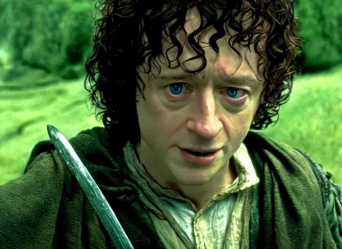 Image similar to film still of bernie sanders as frodo in lord of the rings movie, 8 k