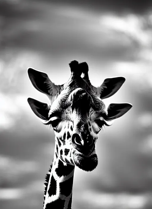 Image similar to giraffe black and white portrait white sky in background