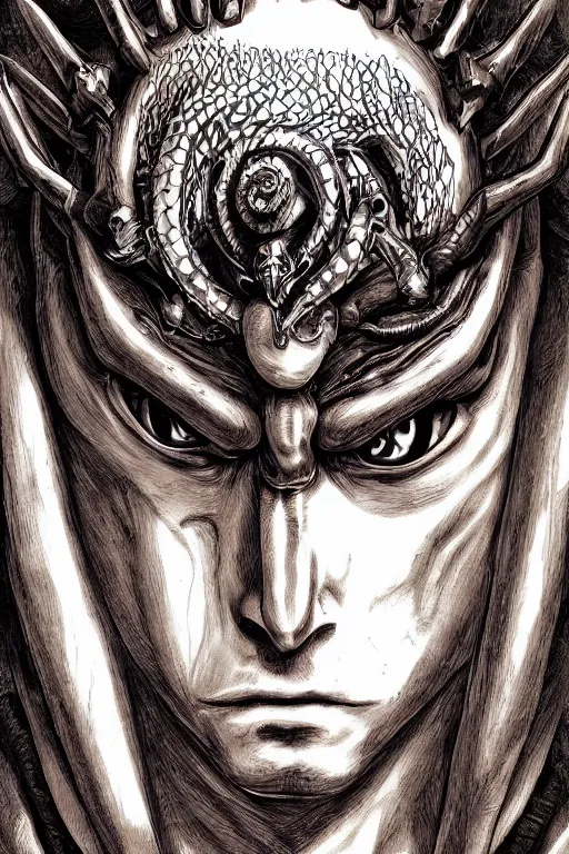 Prompt: portrait of man with seven eyes | digital painting | highly detailed | kentaro miura