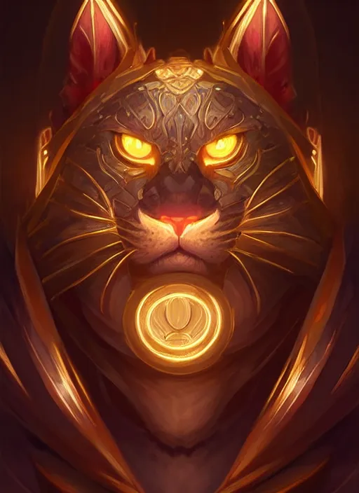 Image similar to symmetry!! portrait of rengar, league of legends, glowing lights!! intricate, elegant, highly detailed, digital painting, artstation, concept art, smooth, sharp focus, illustration, art by artgerm and greg rutkowski and alphonse mucha