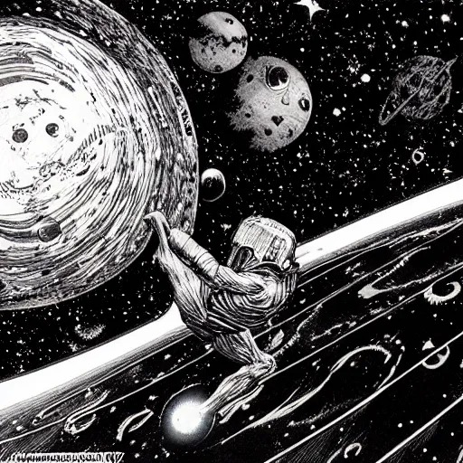 Prompt: Liminal space in outer space by Bernie Wrightson
