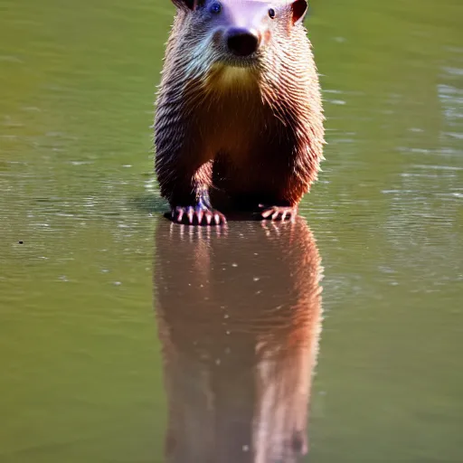 Image similar to Stern anthropomorphic beaver dressed in corduroy clothes, XF IQ4, f/1.4, ISO 200, 1/160s, 8K, RAW, unedited, symmetrical balance, in-frame