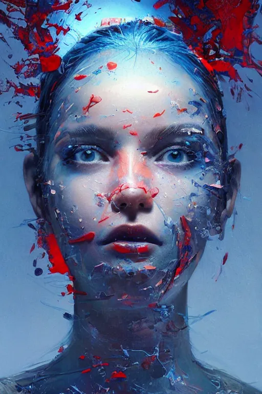 Prompt: 3 d, sci - fi, morning, sleepy fashion model face, happy blue faces, sun, cinematic, vogue cover style, poster art, light red and deep blue mood, realistic painting, intricate oil painting, high detail, figurative art, multiple exposure, poster art, 3 d, by tooth wu and wlop and beeple and greg rutkowski