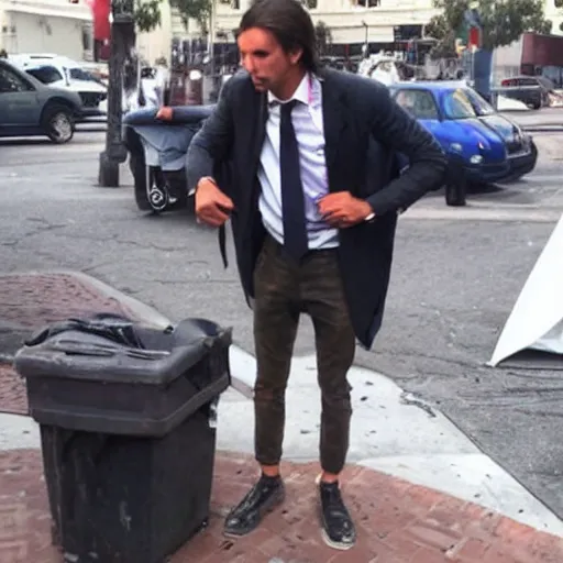 Prompt: thierry baudet begging in la, homeless, dirty clothes