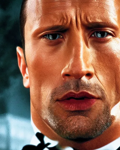 Image similar to Film still close-up shot of Dwayne Johnson as James Bond from the movie Goldeneye. Photographic, photography